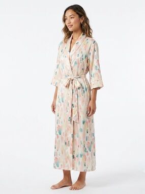 Smash and Tess Small Satin Pastel Watercolor Belted Duster Robe